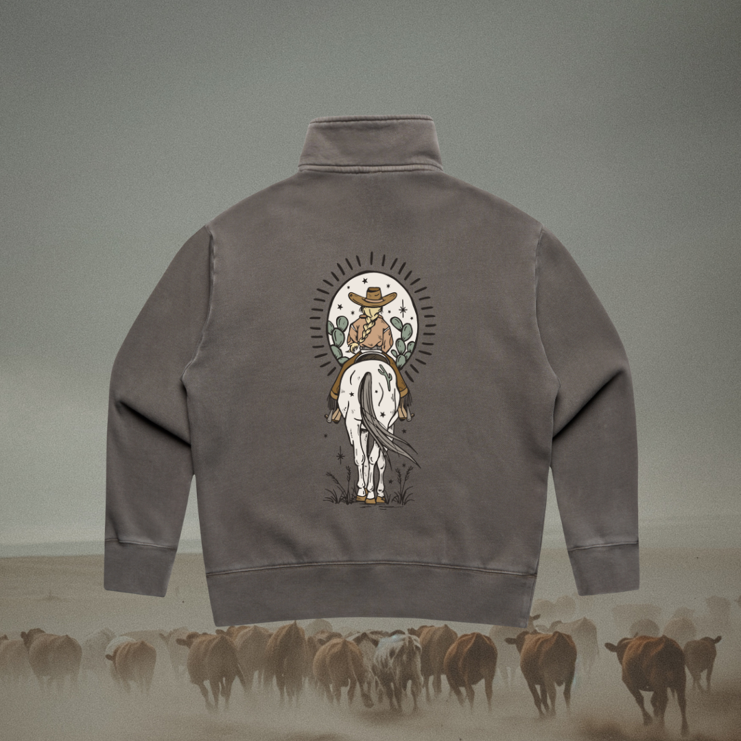 Boho Blonde Cowgirl Ladies Quarter Zip Sweater