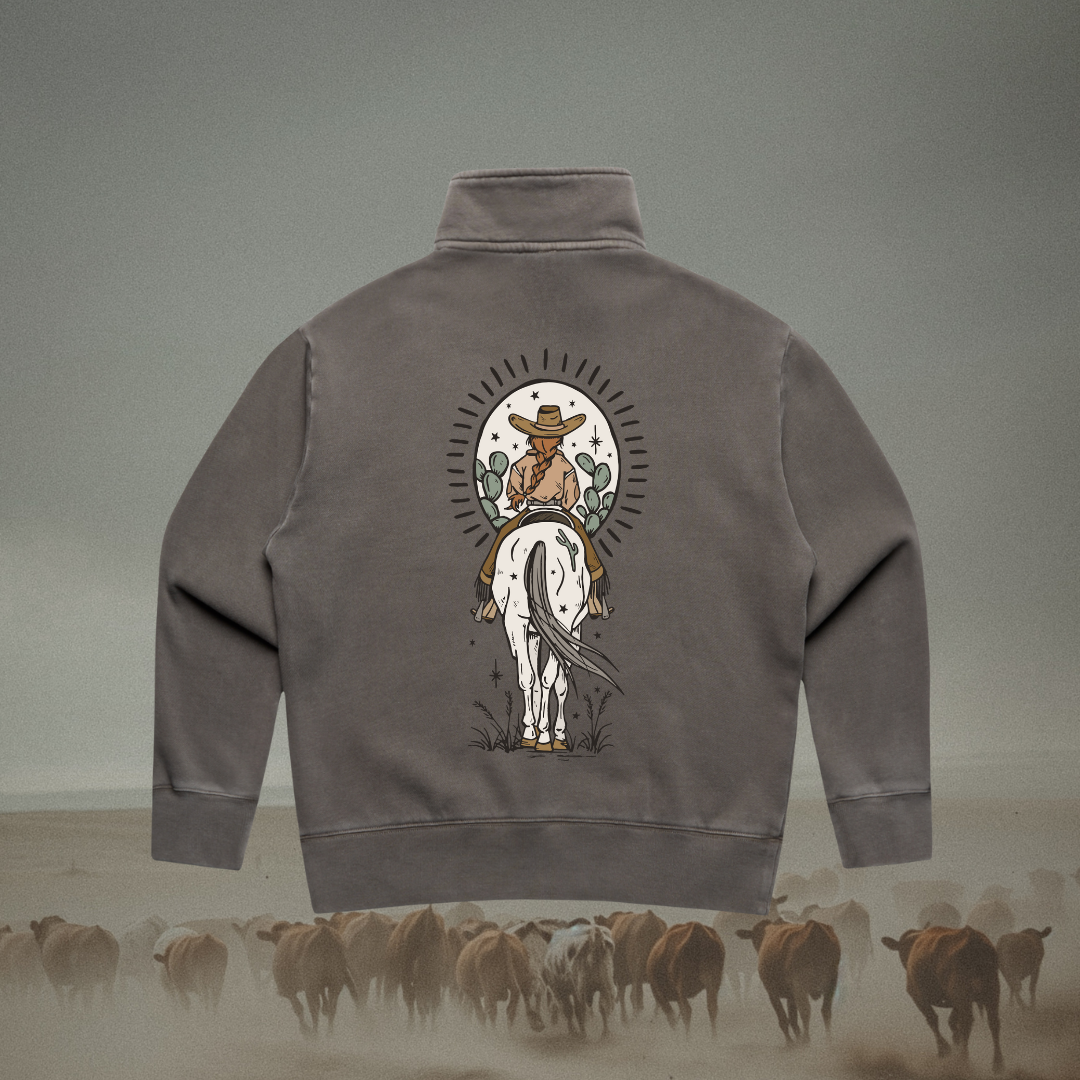Boho Redhead Cowgirl Ladies Quarter Zip Sweater