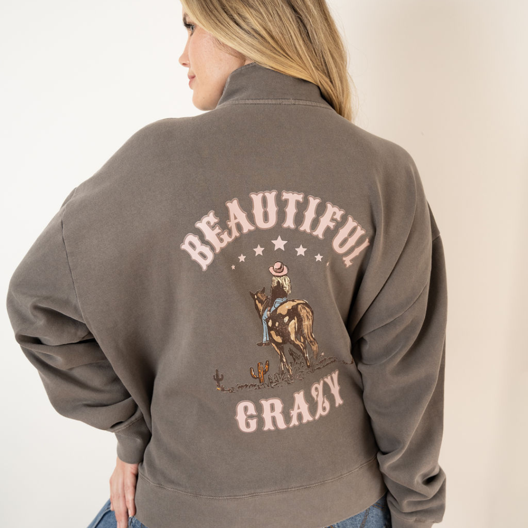 Beautiful Crazy Ladies Quarter Zip Sweater - Premium Cotton