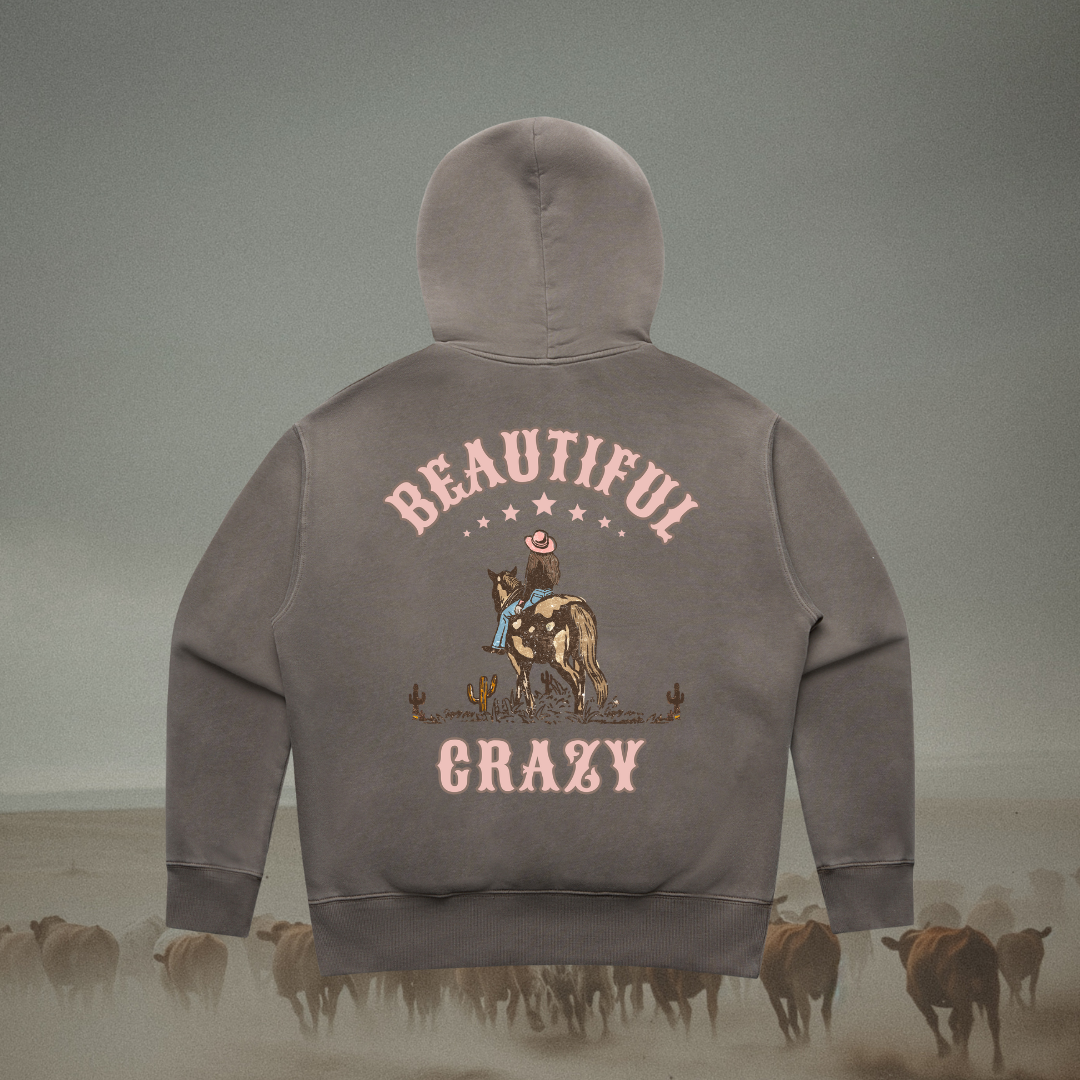 Ladies Faded Beautiful Crazy Hoodie - Brunette