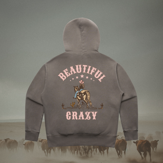 Ladies Faded Beautiful Crazy Hoodie - Brunette