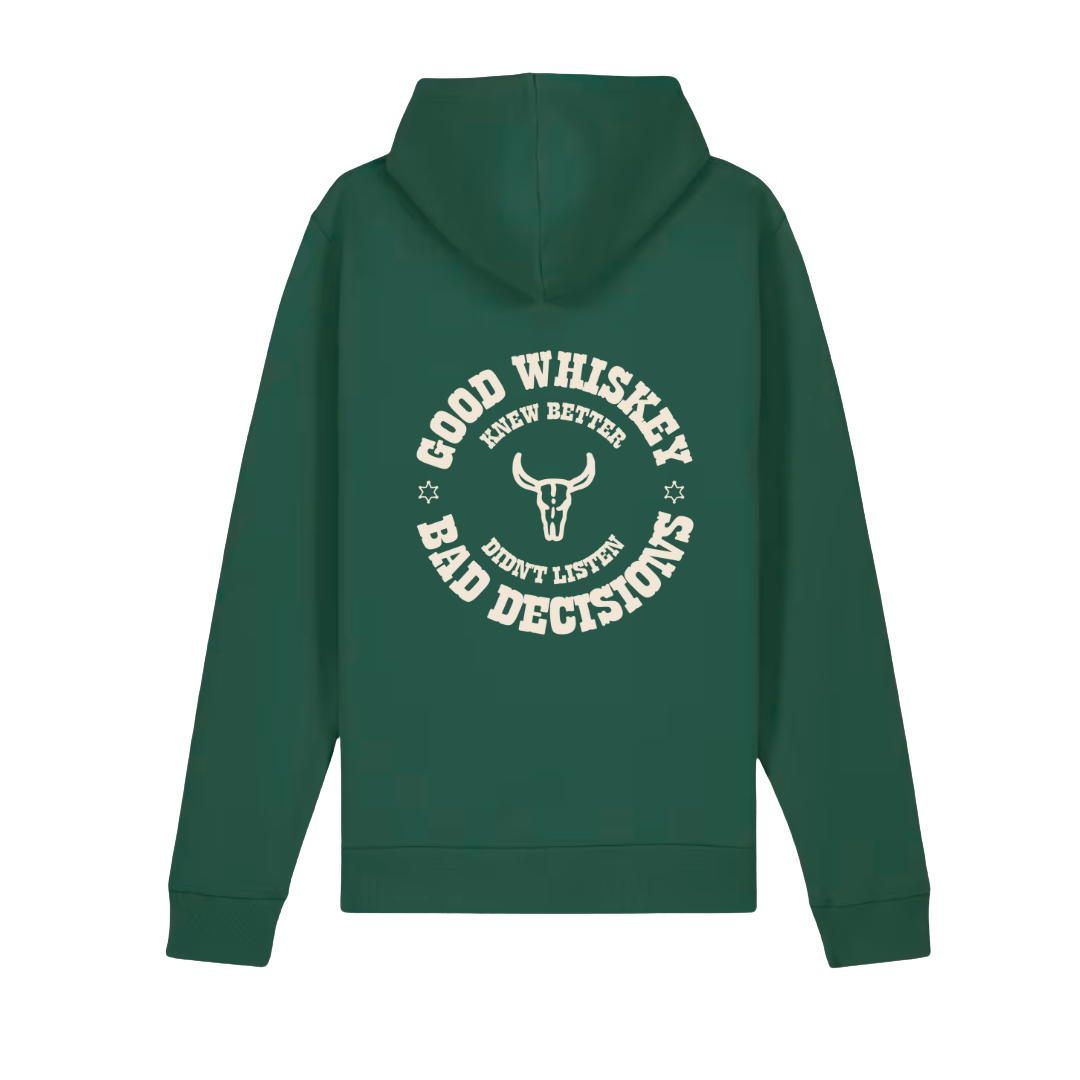 'Good Whiskey Bad Decisions' Organic Cotton Hoodie