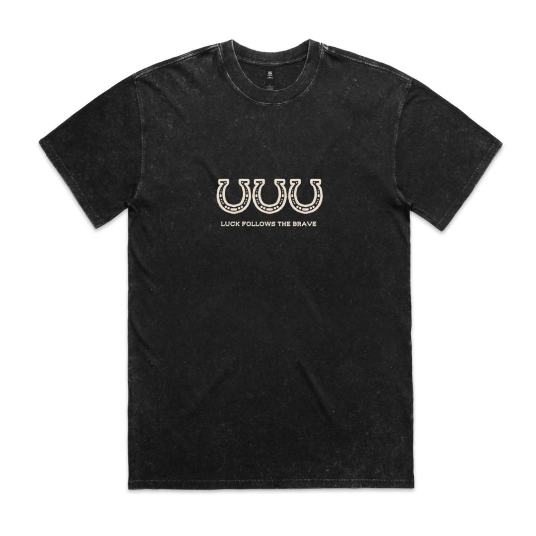 Stone Wash Heavy Cotton 'Luck Follows The Brave' T-Shirt